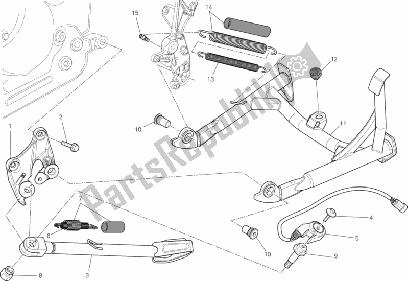 All parts for the Side Stand of the Ducati Multistrada 1200 S Touring Brasil 2015